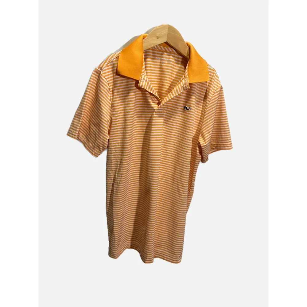 Vineyard Vines Polo Shirt Kids Medium Orange Striped Performance Preppy Golf